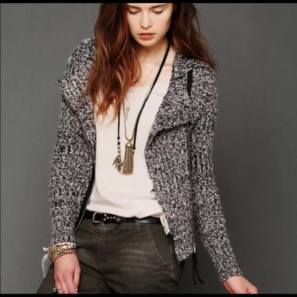 Free People Asymetical Xip Moto Sweater Jacket
